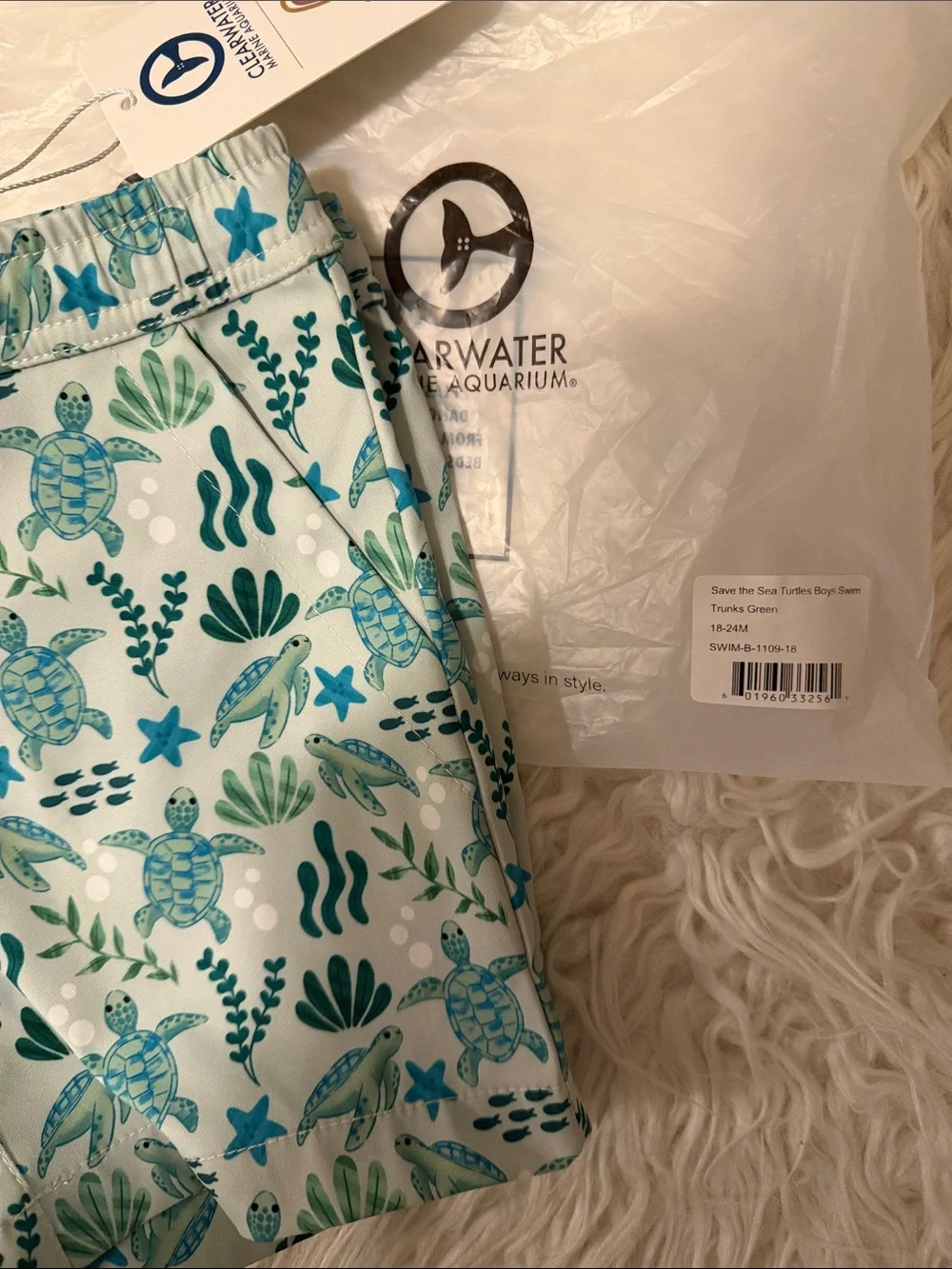 Kids Turtle Print Swim Trunks - Blue/Green
